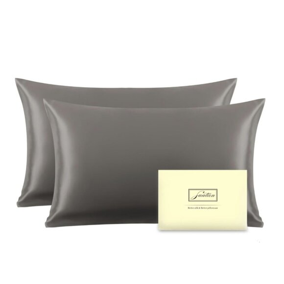2 PK Silk Pillowcase for Hair and Skin King Size 20"X36" with Hidden Zipper Gray - Picture 1 of 5